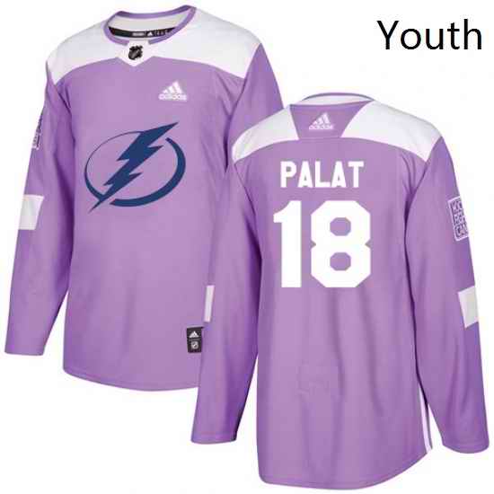 Youth Adidas Tampa Bay Lightning 18 Ondrej Palat Authentic Purple Fights Cancer Practice NHL Jersey